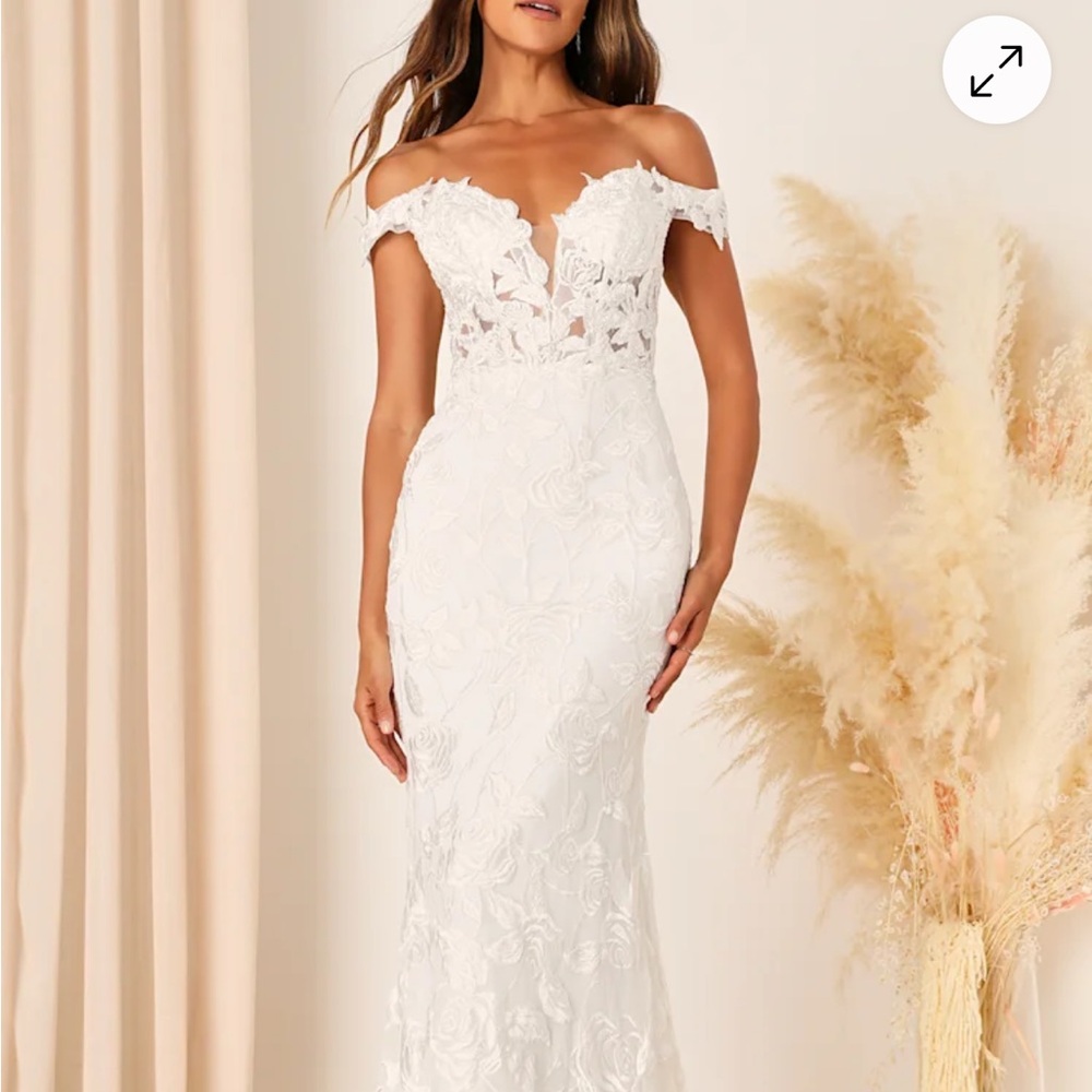 Lulu's White Floral Lace Off-Shoulder Dress